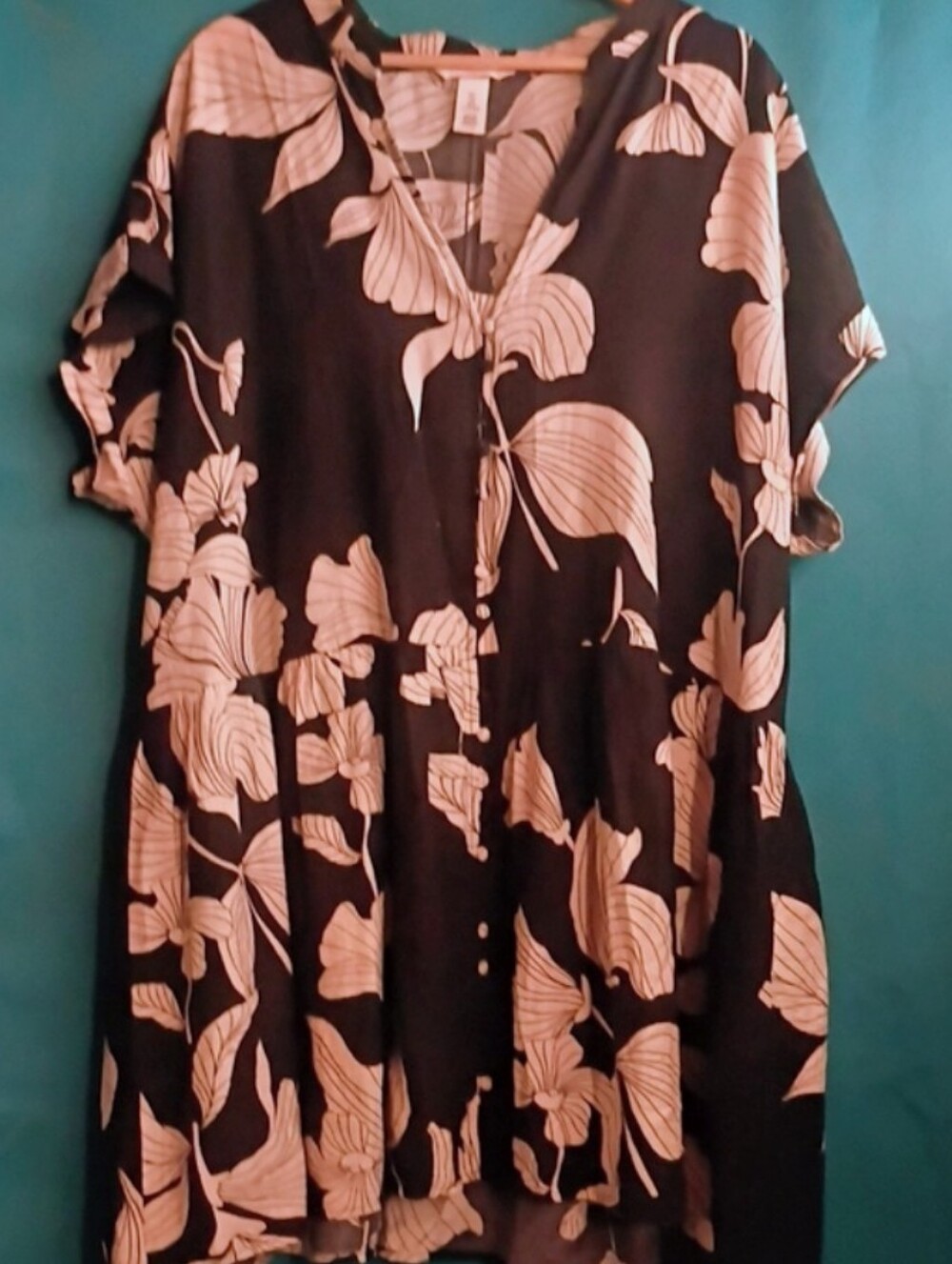H&M Midi Shirt Dress with Cream Floral Print on Black